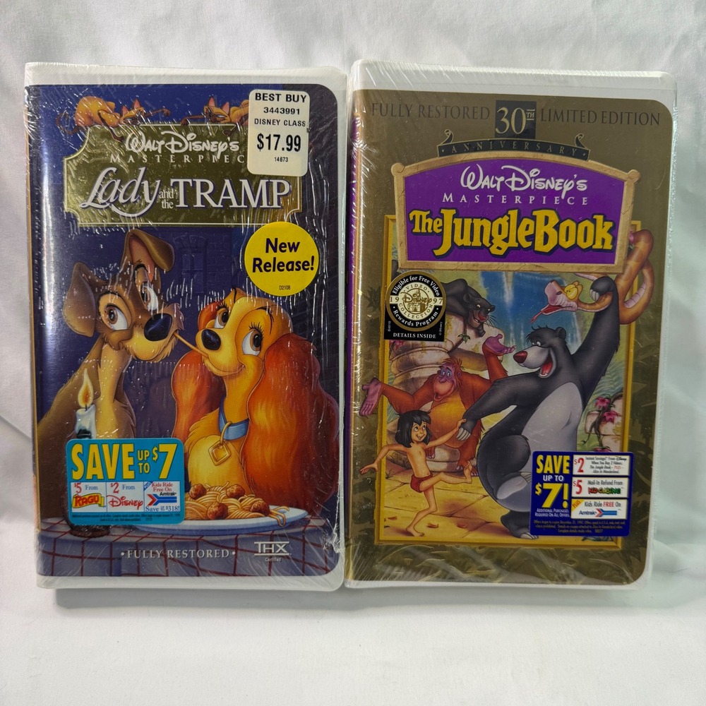 Disney VHS Lot Lady and the Tramp & The Jungle Book 30th Anniversary Sealed